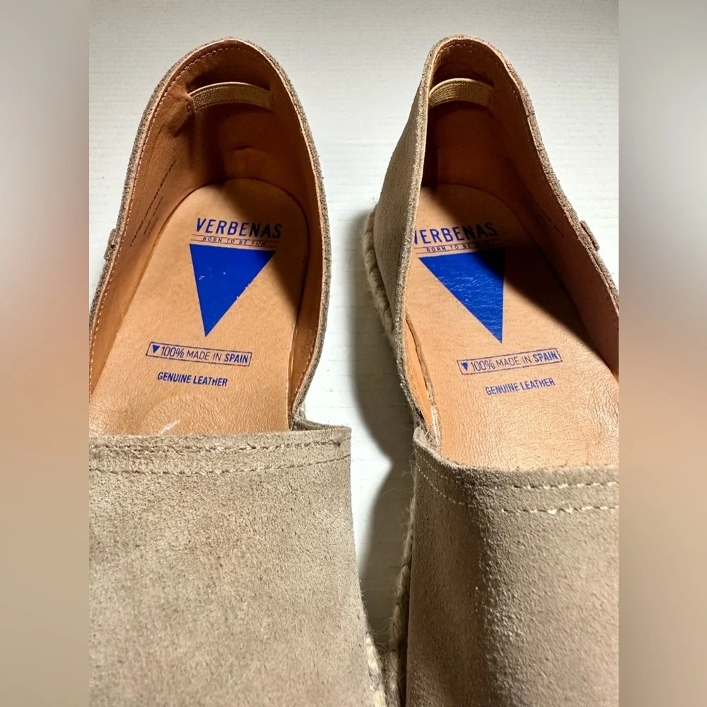 Verbenas Carmen Espadrilles Tan Leather Suede‎ Flat Slip On Womens 41 US 10/10.5